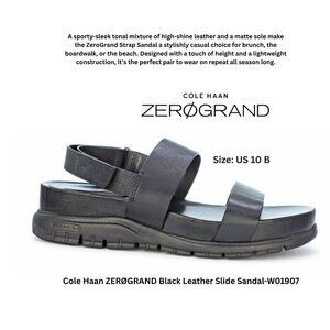 Cole Haan ZERØGRAND Black Leather Slide Sandal-W01907: Size 10 B
